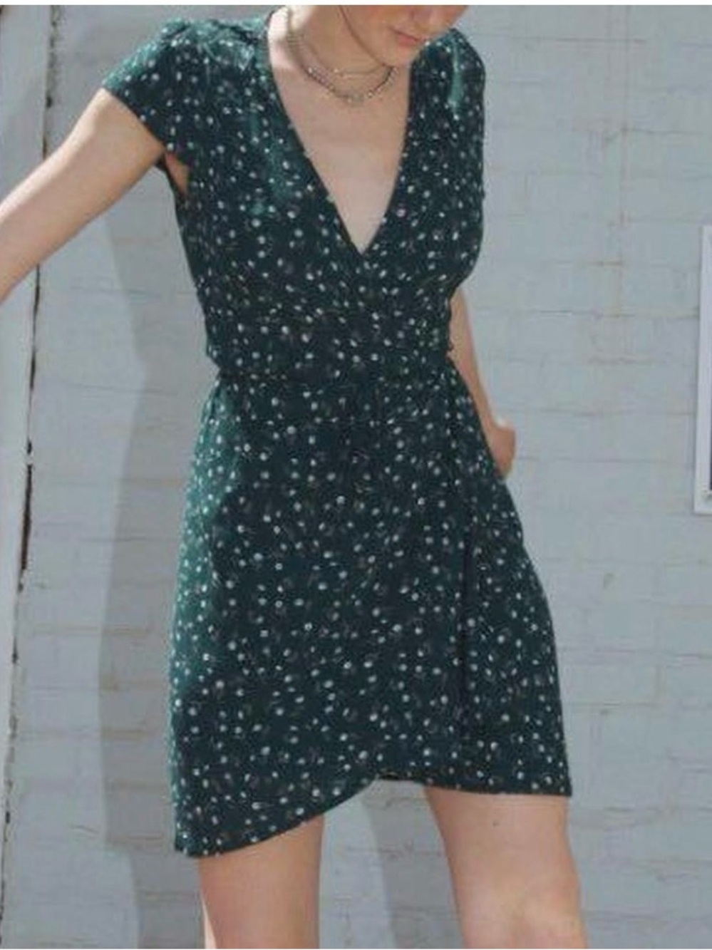 Brandy Melville green floral wrap dress
